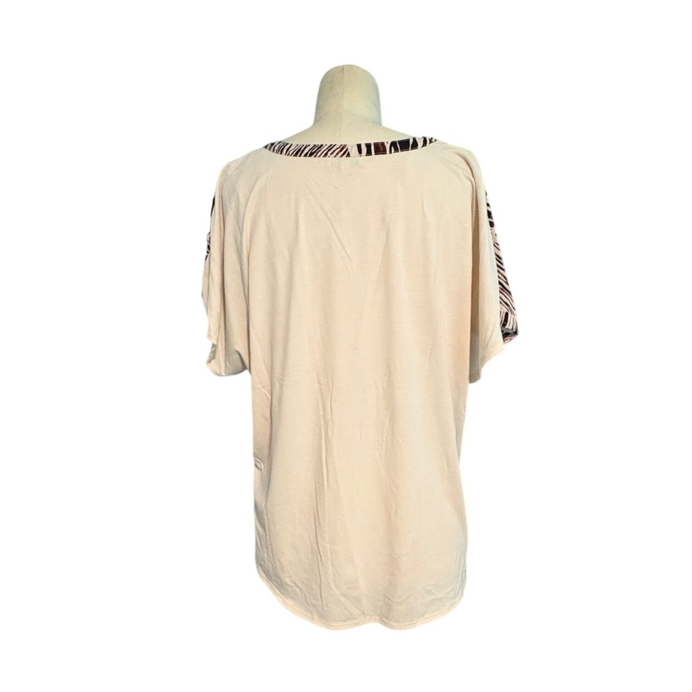 Chenault Womens Abstract Animal Print Tie Front V-Neck Top Brown Cream Large - Picture 3 of 7